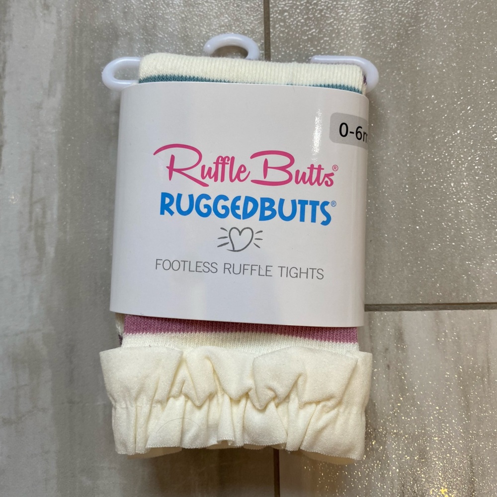 NWT RuffleButts Neutral Mellow Rainbow Stripe Footless Ruffle Tights, 0-6M